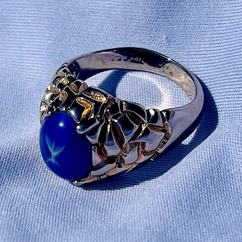 18k Gold Plated Blue Star Sapphire Ring